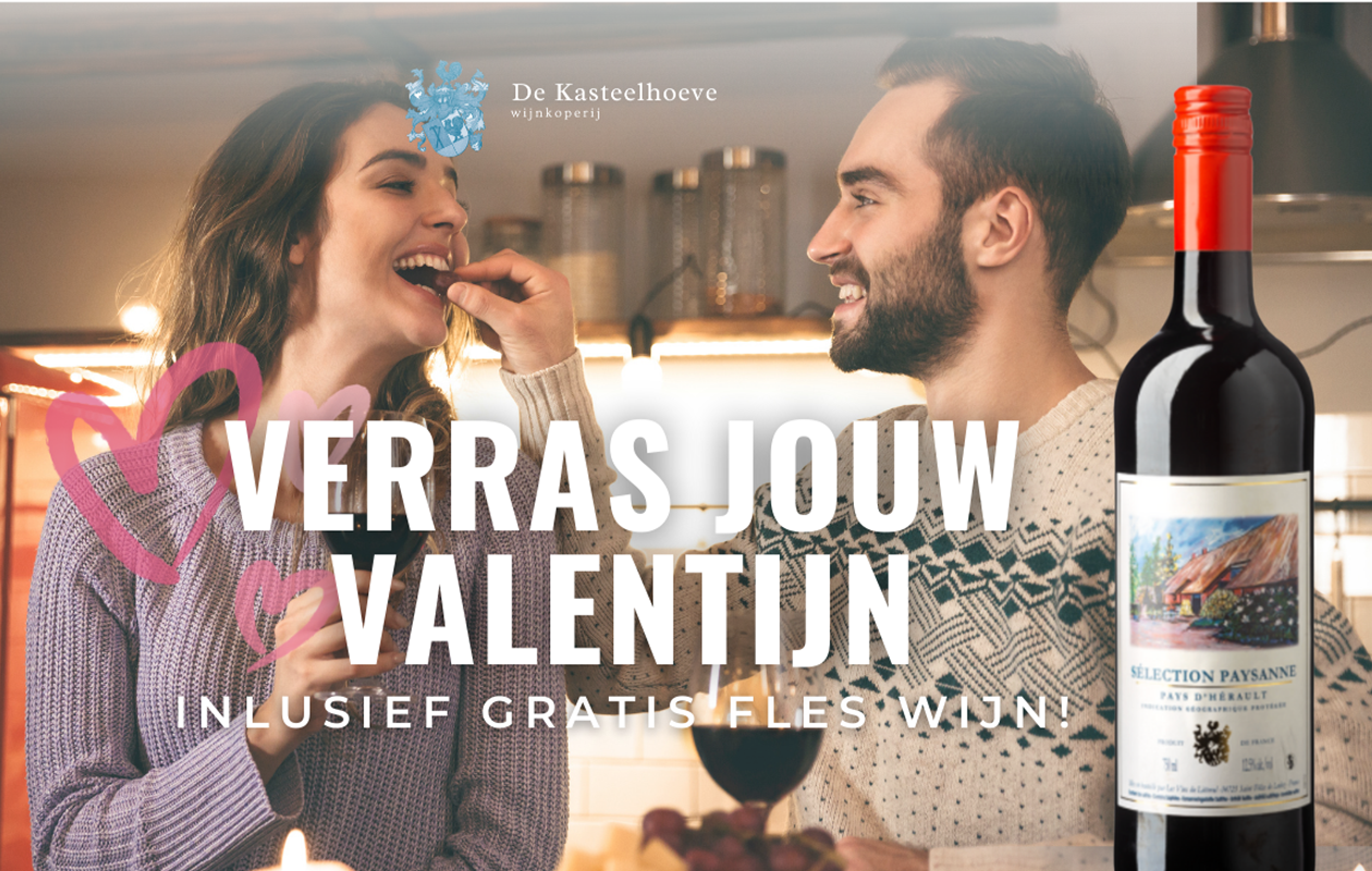 Valentijn wijnproeverij aan huis met De Kasteelhoeve (4-6p.)