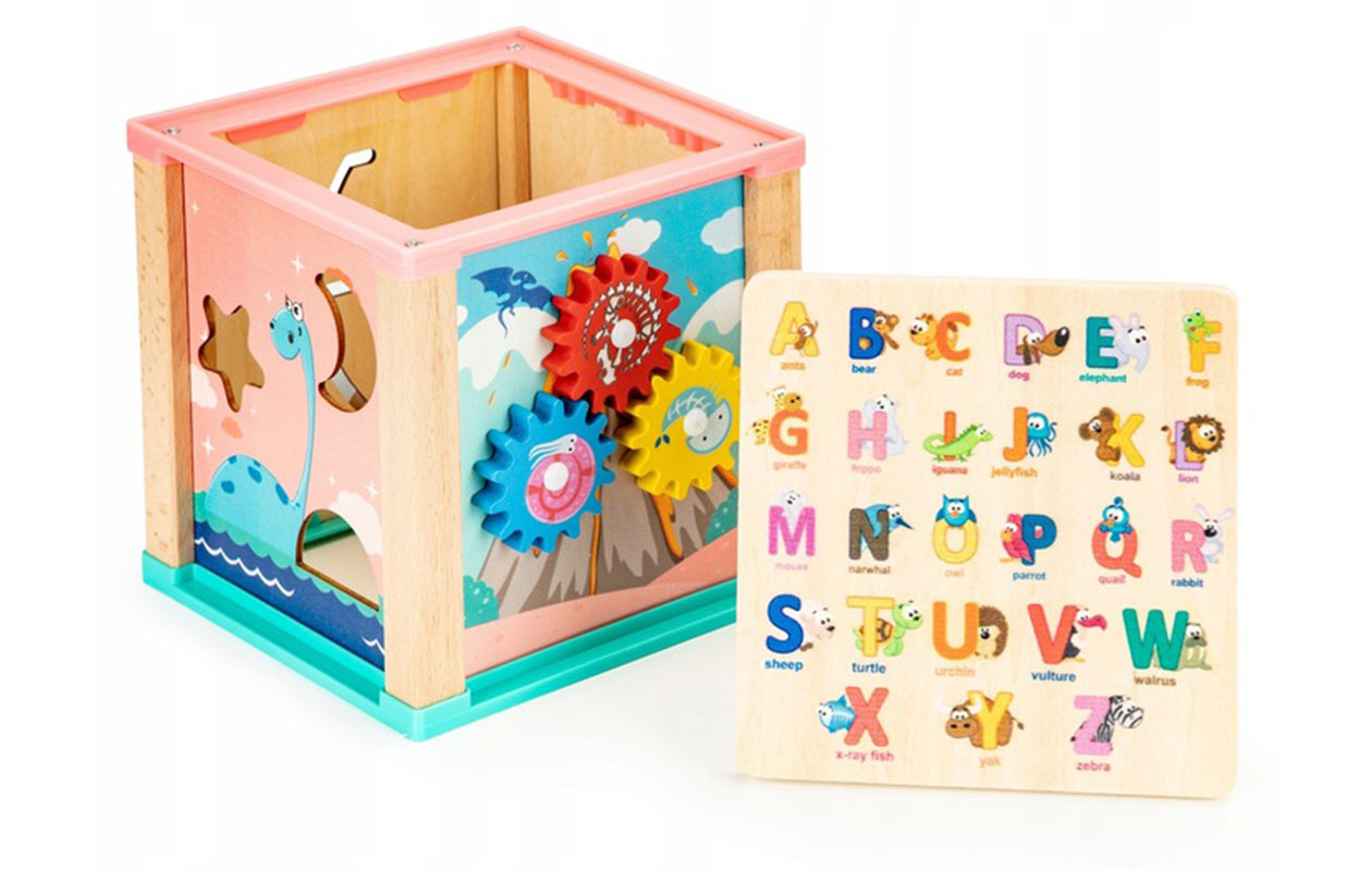 Houten Educatieve Kubus – Activiteitenspeelblok