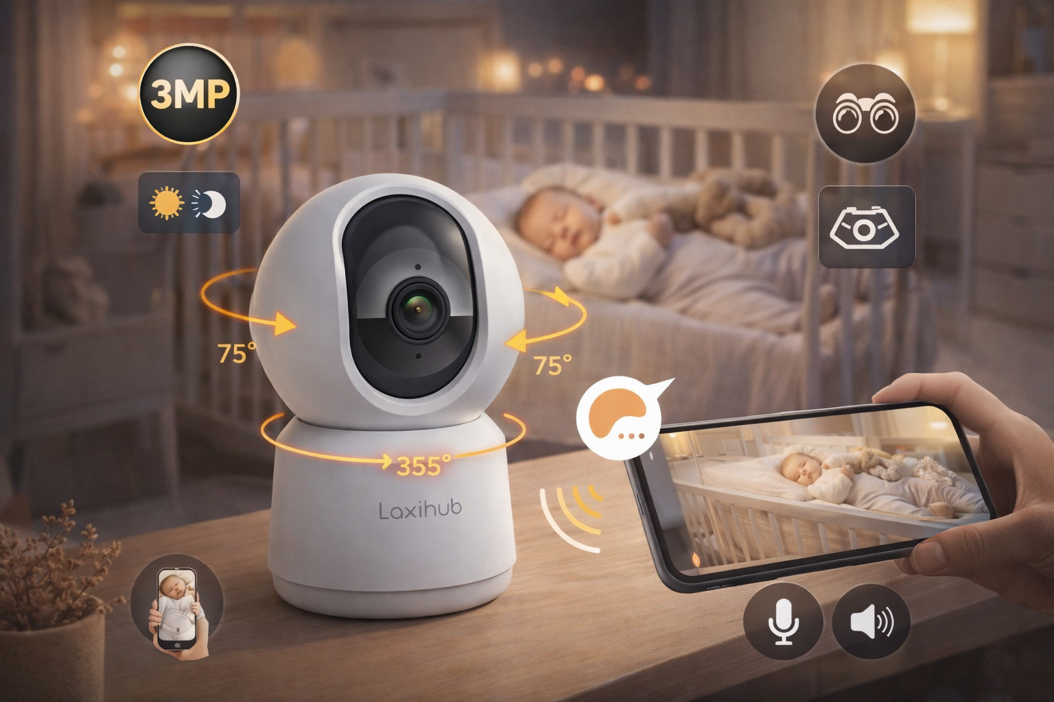 Slimme 3MP Wifi babyfoon met bewegingsfunctie