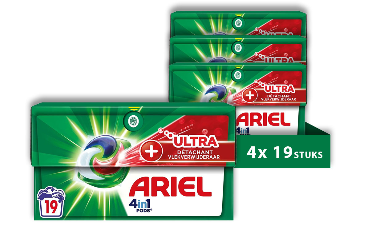 Ariel Washing Caps 4in1 Ultra Stain Remover – 4x 19 stuks