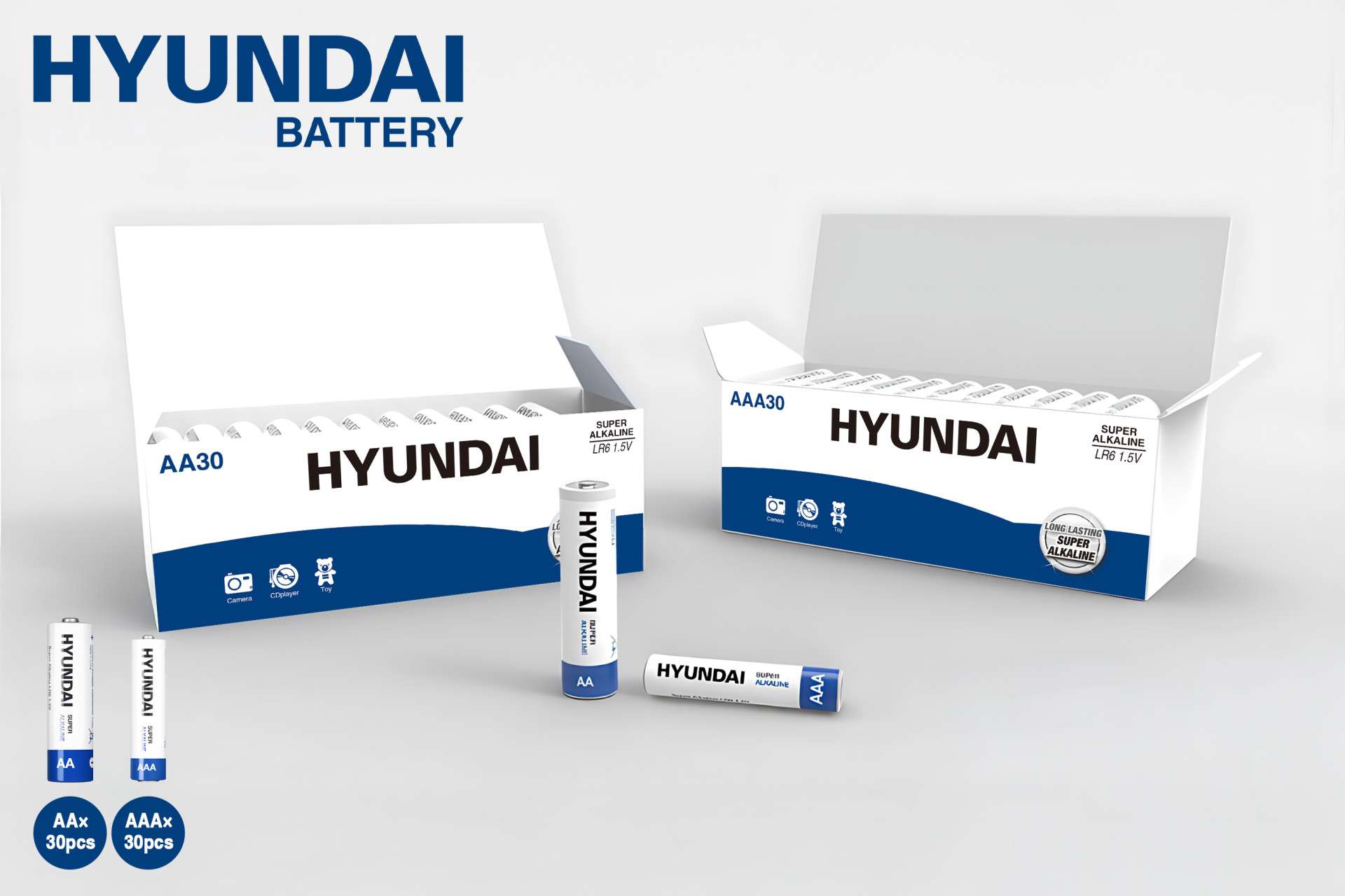 Hyundai Batteries - Super Alkaline AA batterijen - 30 stuks en AAA batterijen - 30 stuks