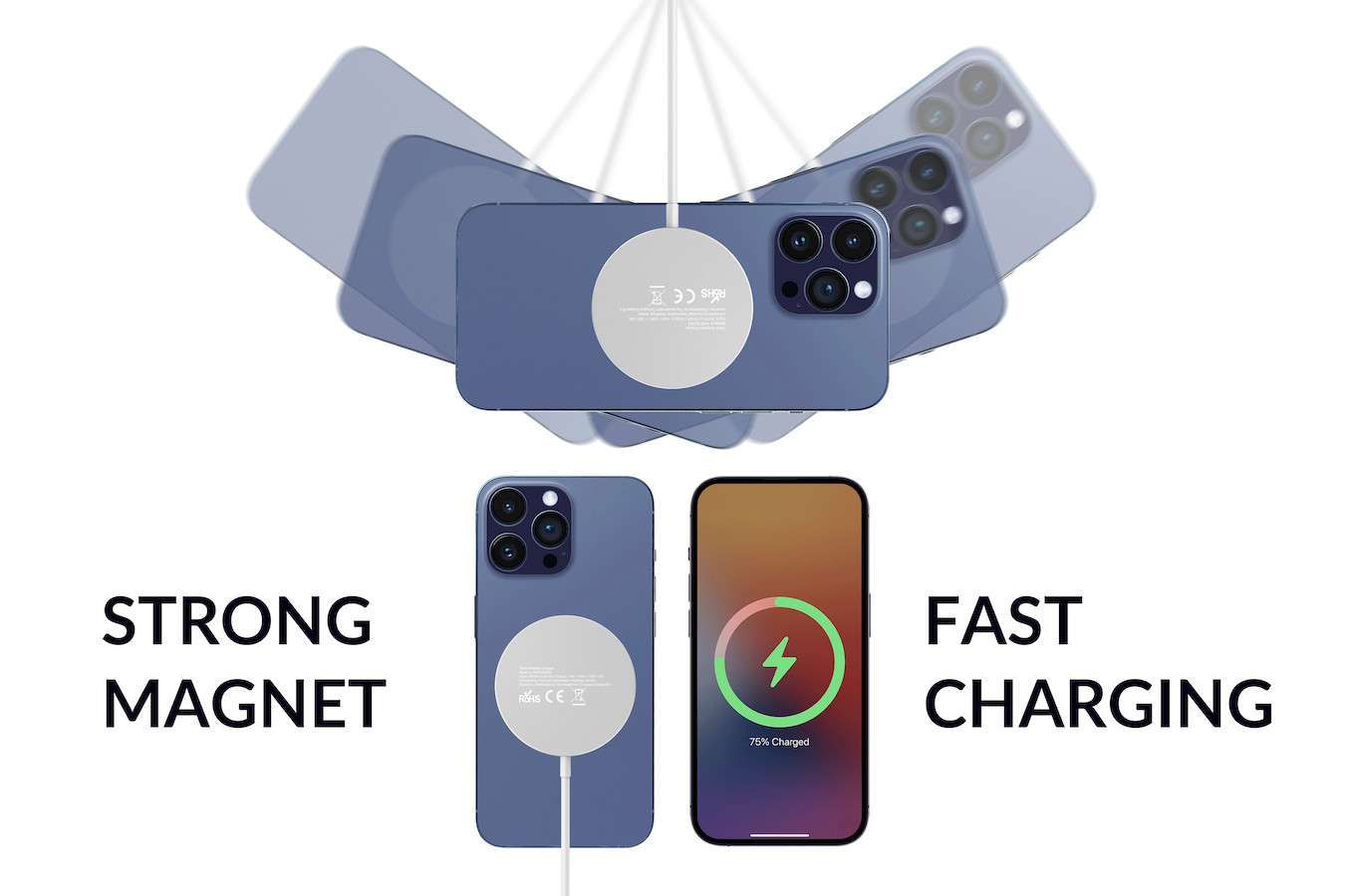 Hyundai Electronics - Draadloze en Magnetische Telefoon Oplader - Zilver