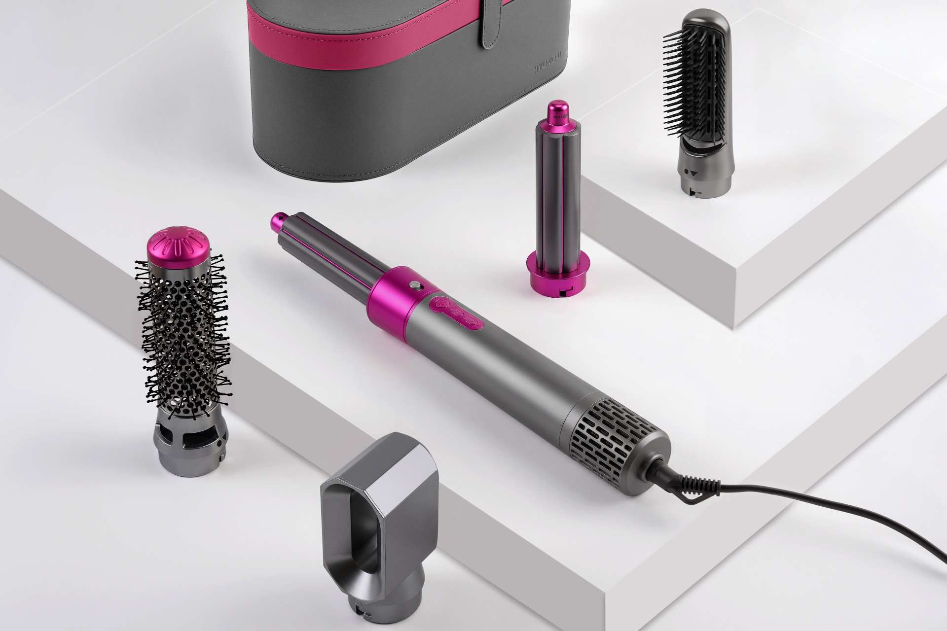 Hyundai Electronics - Elektrische multi styler - 5 in 1 functies - Met opbergdoos - Roze Grijs