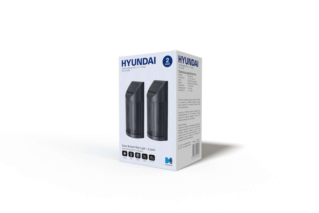 Hyundai Lighting - Luxe solar bollard wandlamp - 2 stuks
