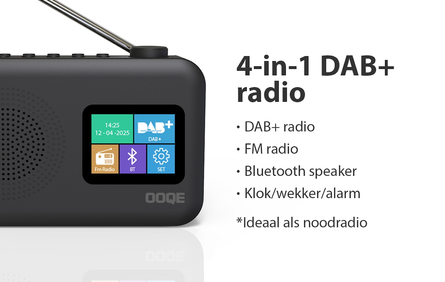 OOQE TUNE PRO geavanceerde 4-in-1 DAB+ (nood)radio met vele functies