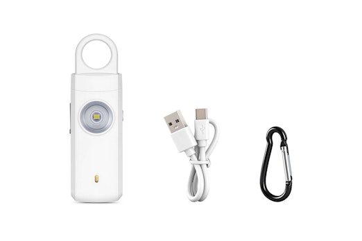 Persoonlijk veiligheidsalarm - Met 130db noodsirene en SOS-LED-licht - Met karabijnhaak - USB oplaadbaar - Wit