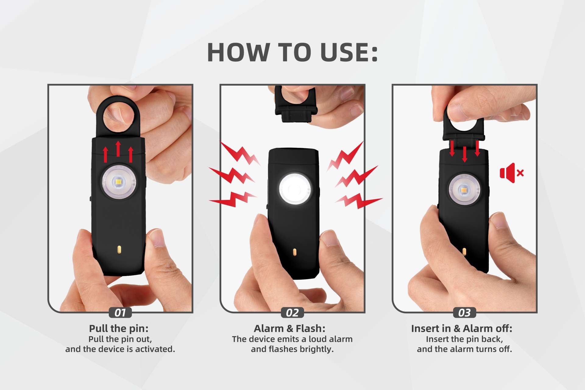 Persoonlijk veiligheidsalarm met SOS-LED-licht
