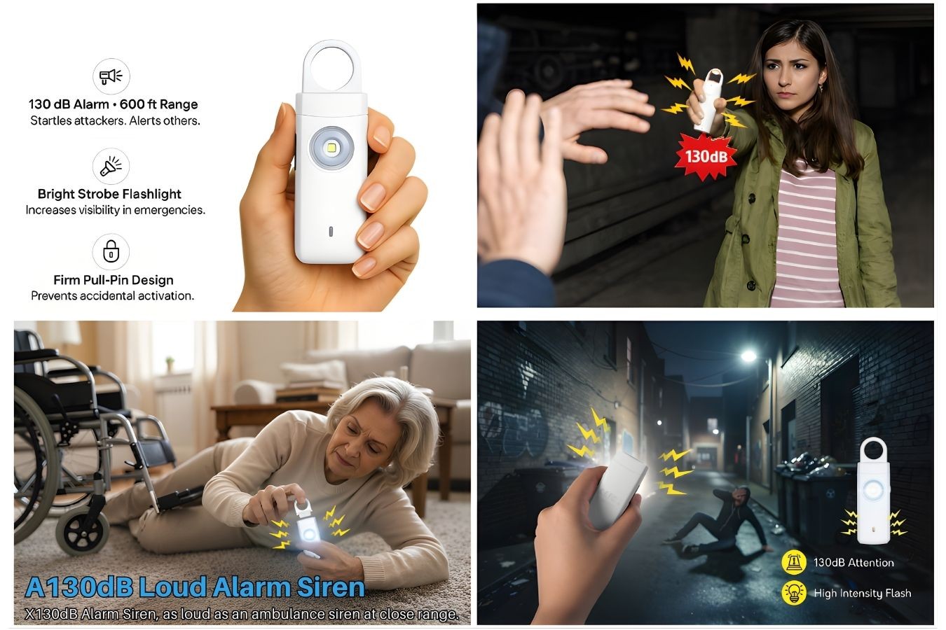 Persoonlijk veiligheidsalarm met noodsirene en SOS-LED-licht