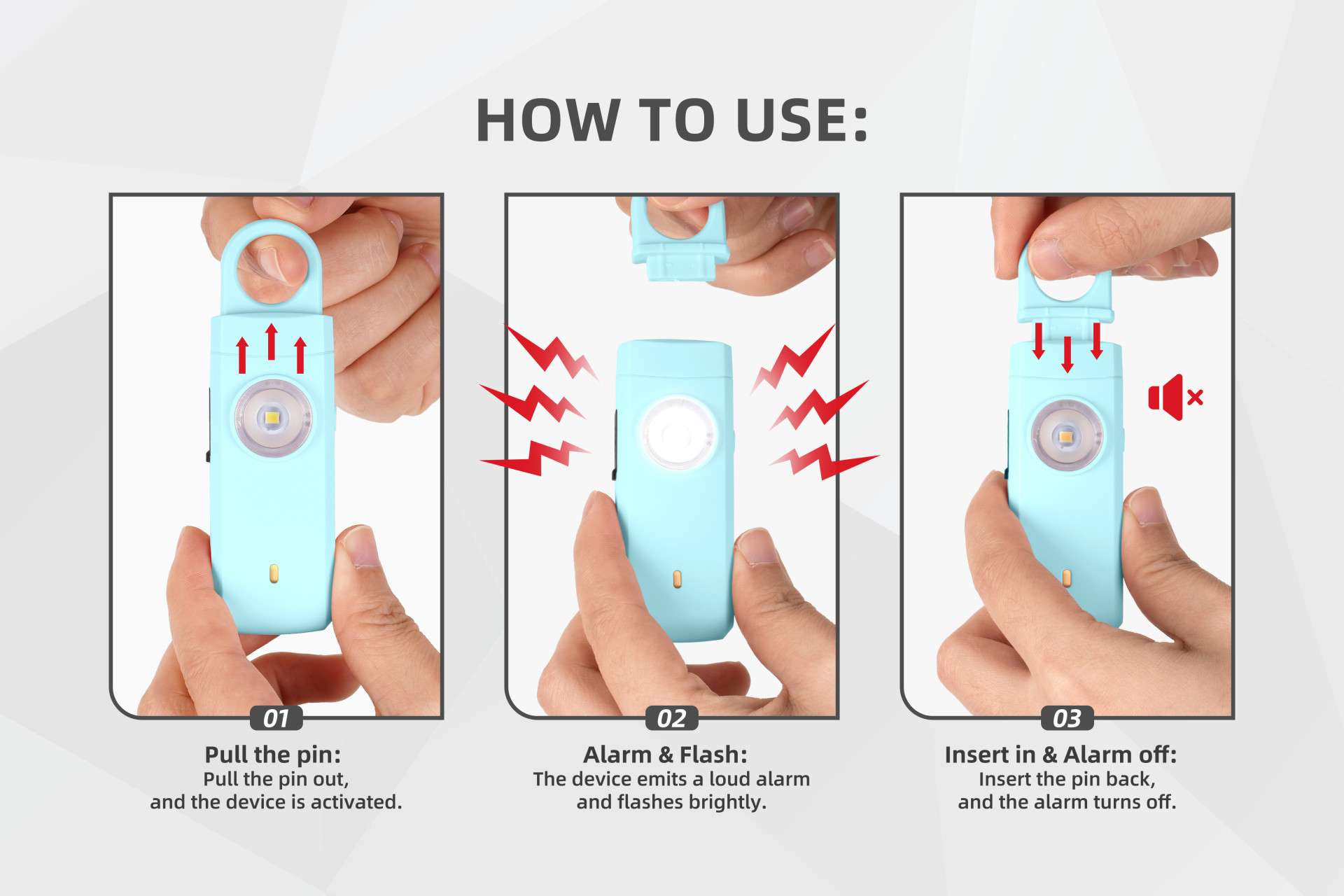 Alarme de sécurité personnelle - Avec sirène d'urgence 130 dB & LED SOS