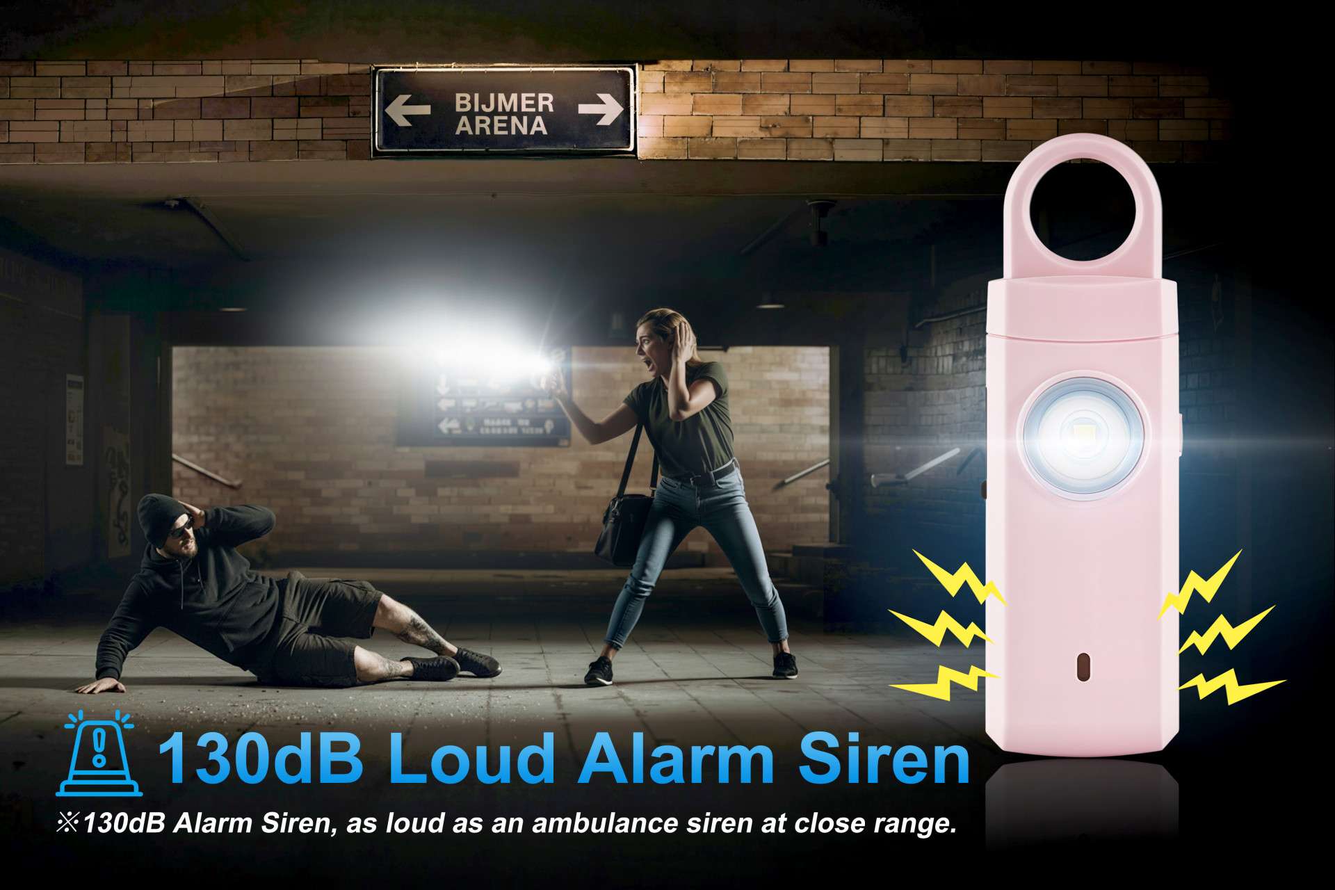 Alarme personnel de sécurité - Avec sirène d'urgence 130 dB et lumière LED SOS
