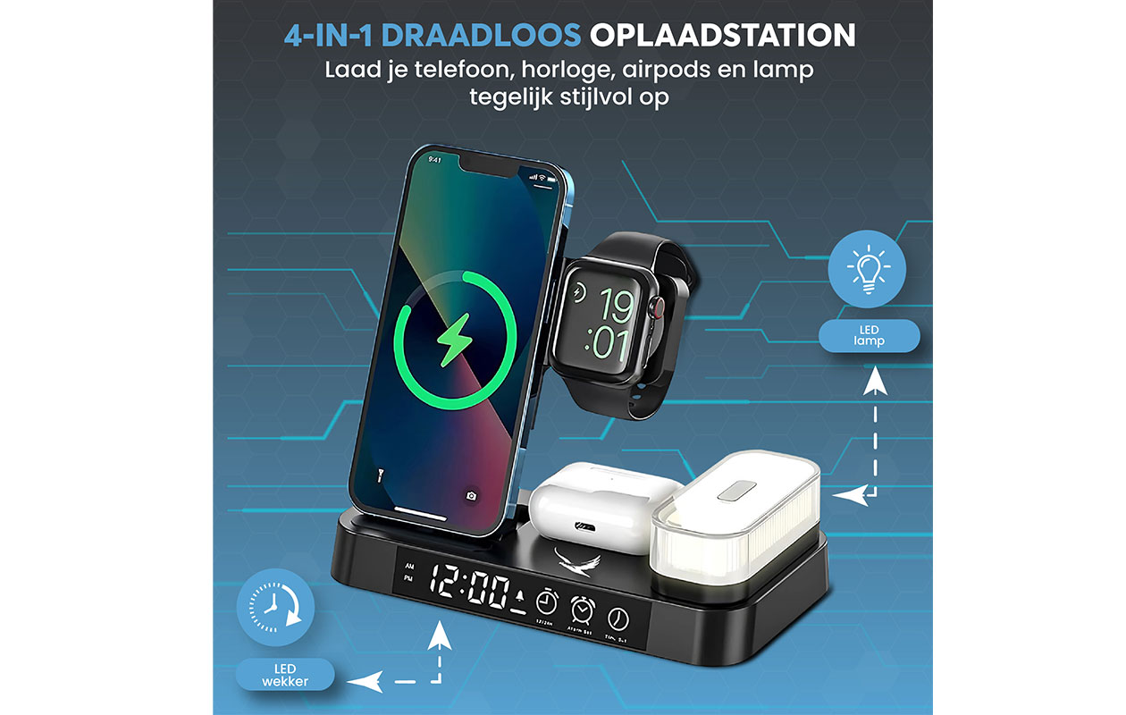 Silver Eagle 4-in-1 draadloos oplaadstation 