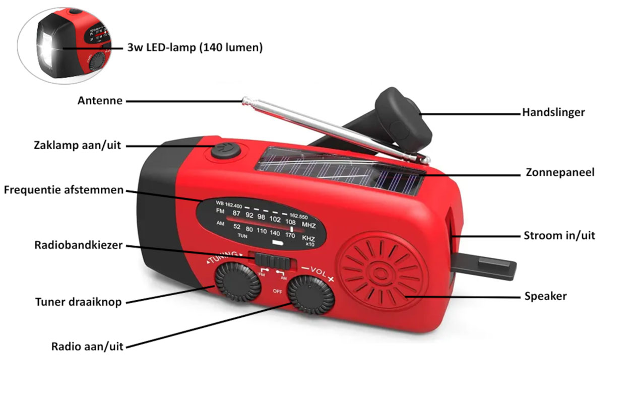 TAUREX Noodradio solar opwindbaar