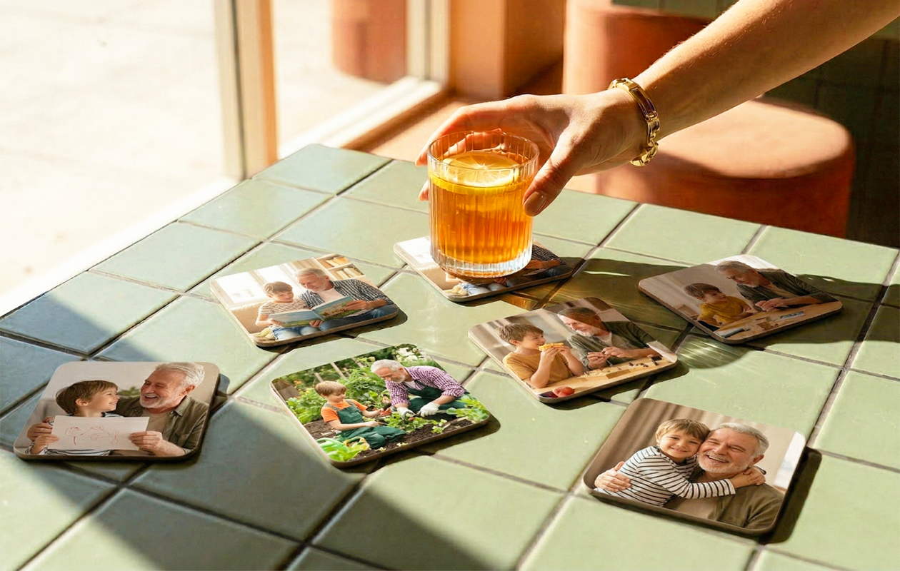 Set van 6 luxe onderzetters met eigen foto