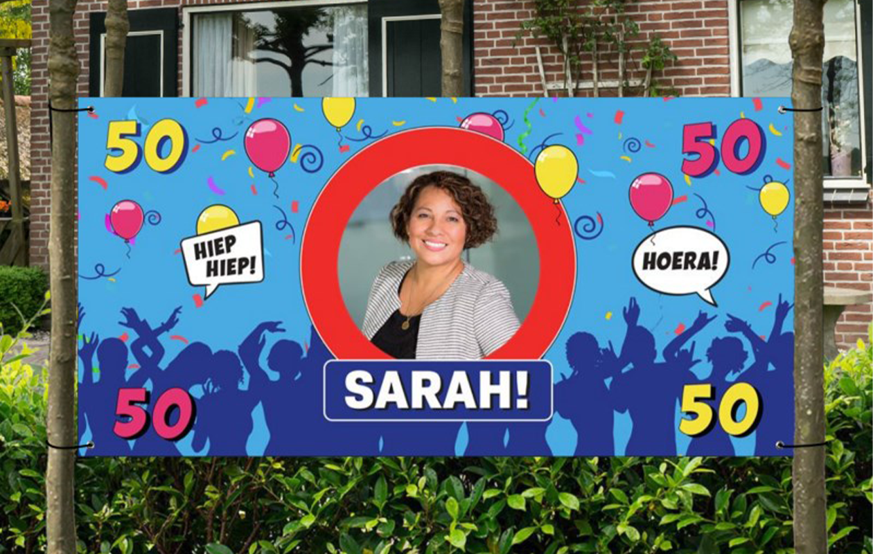 Ontvang €50 korting op een spandoek van 200 x 100 cm