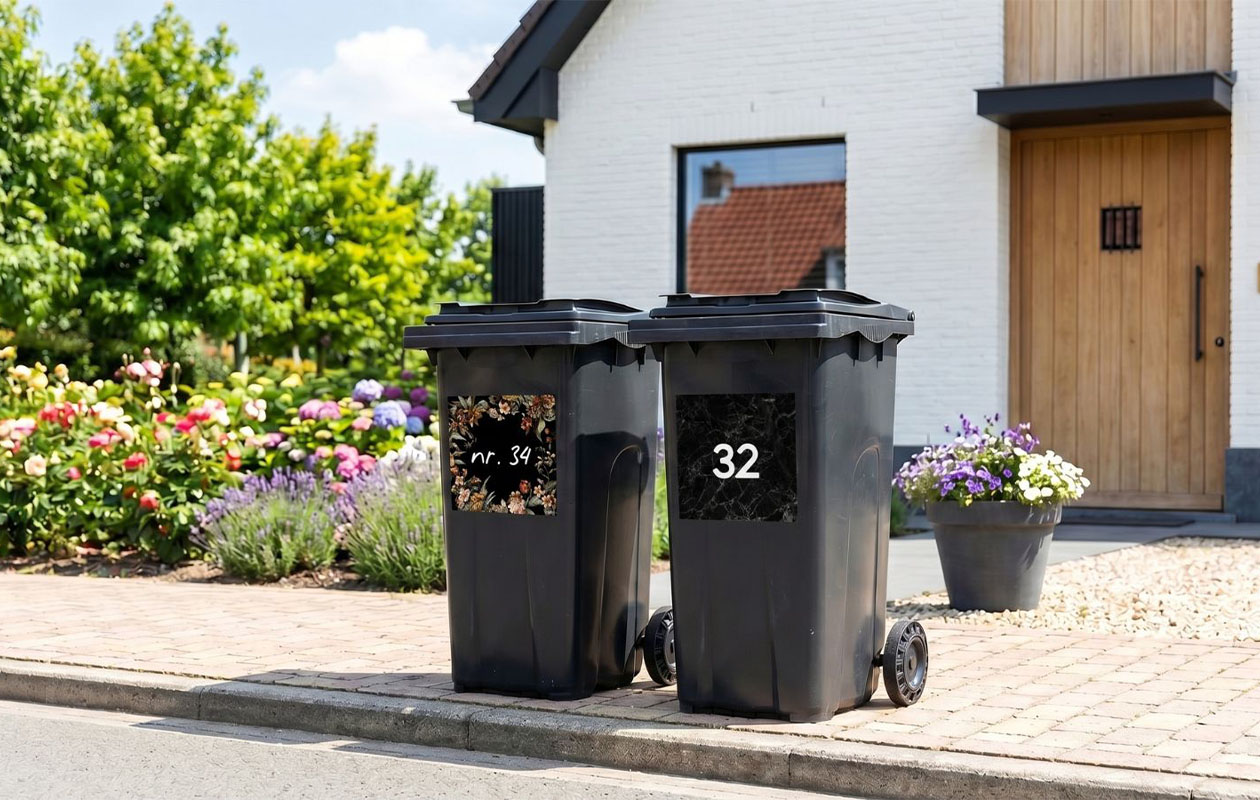 Set van 3 containerstickers met huisnummer (diverse vormen)