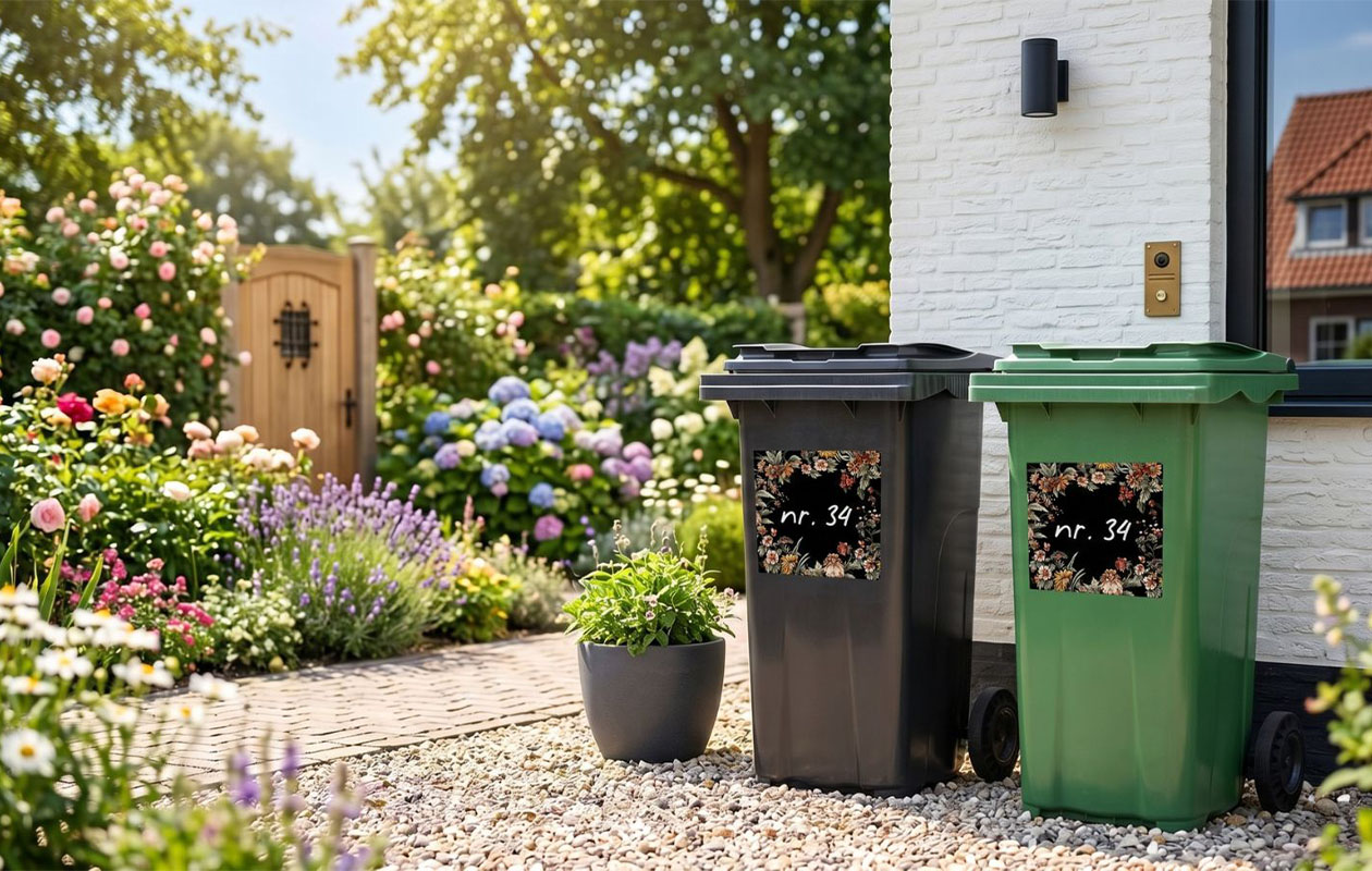 Set van 3 containerstickers met huisnummer (diverse vormen)