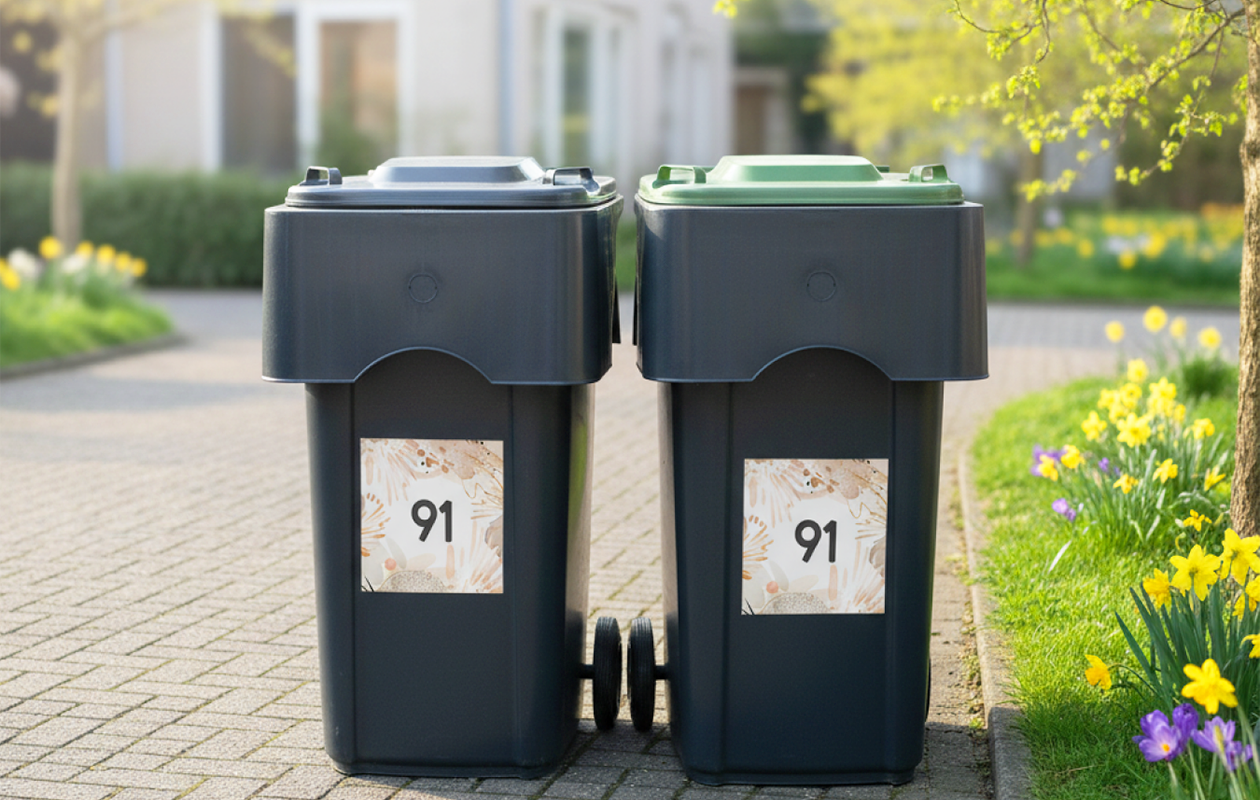 Set van 3 containerstickers met huisnummer (diverse vormen)