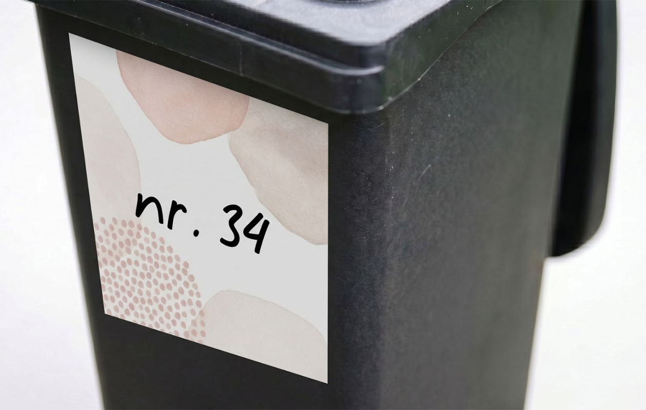 Set van 3 containerstickers met huisnummer (diverse vormen)
