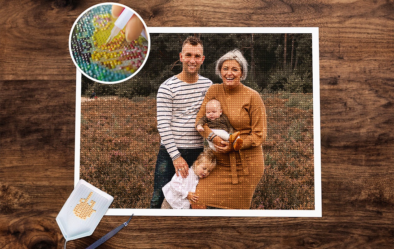 Diamond painting-pakket met je eigen foto (40 x 30 cm)