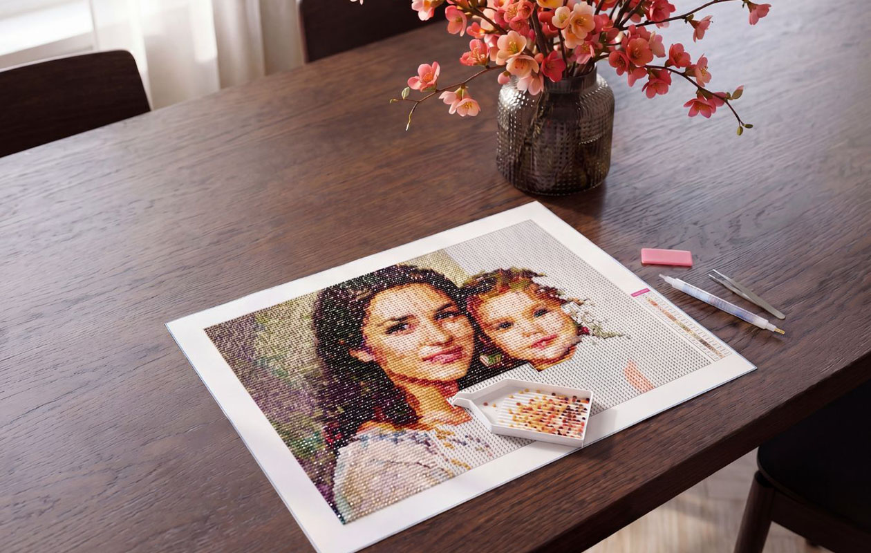 Kit complet de diamond painting (40 x 30 cm) avec votre propre photo