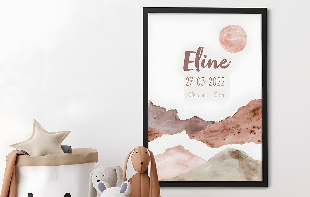 Jouw gepersonaliseerde geboorteposter in lijst met sterrenbeeld (20x30cm)