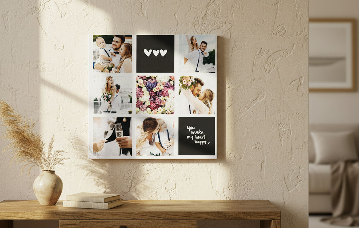Vos plus beaux souvenirs dans un collage sur toile 40x40 cm