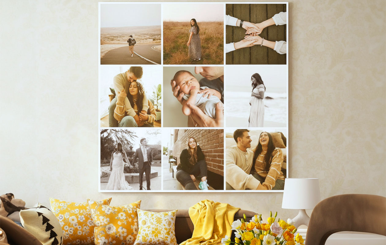 Vos plus beaux souvenirs dans un collage sur toile 40x40 cm