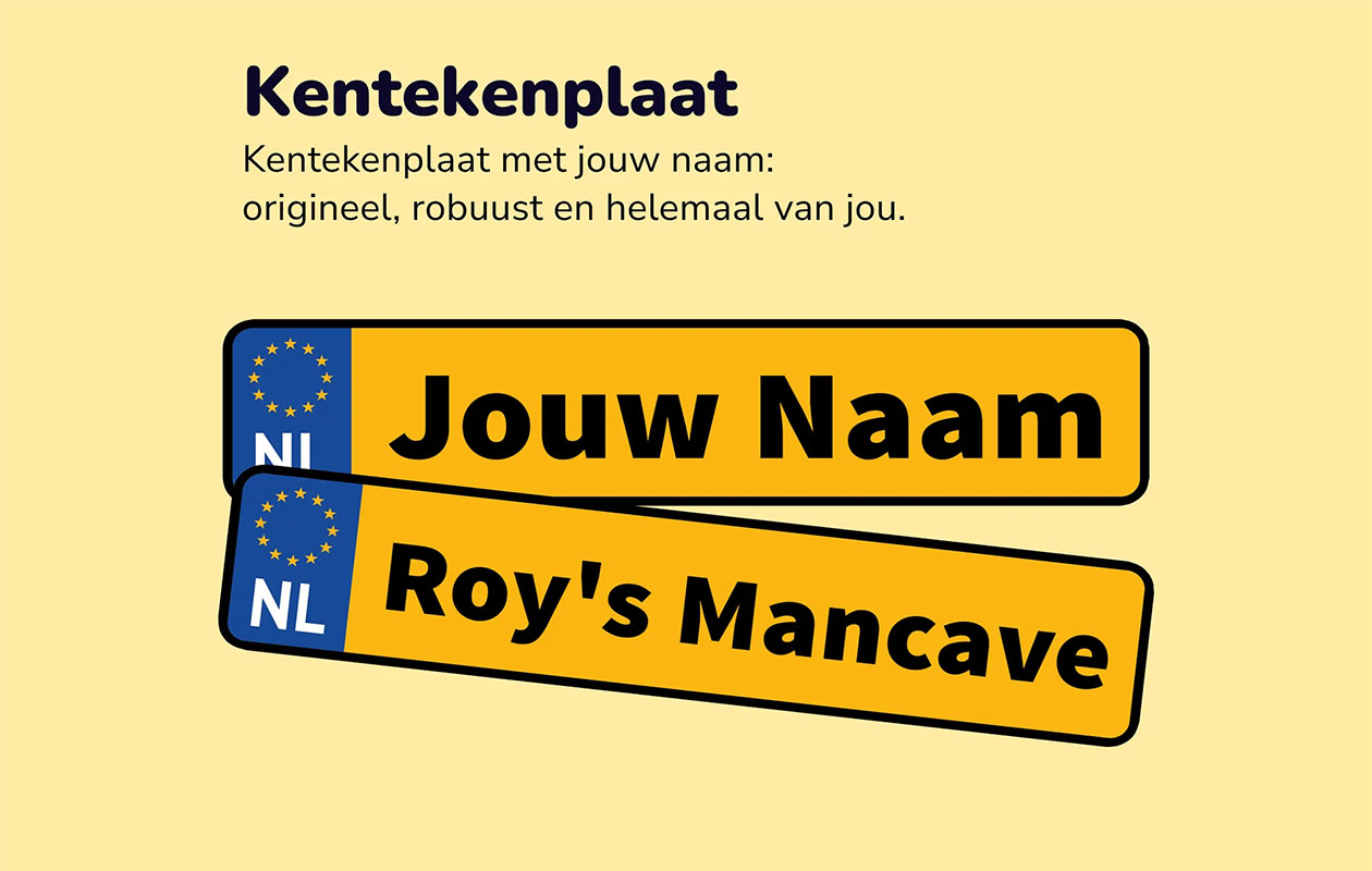 Ontvang €30 korting op een gepersonaliseerde kentekenplaat (60 x 13 cm)