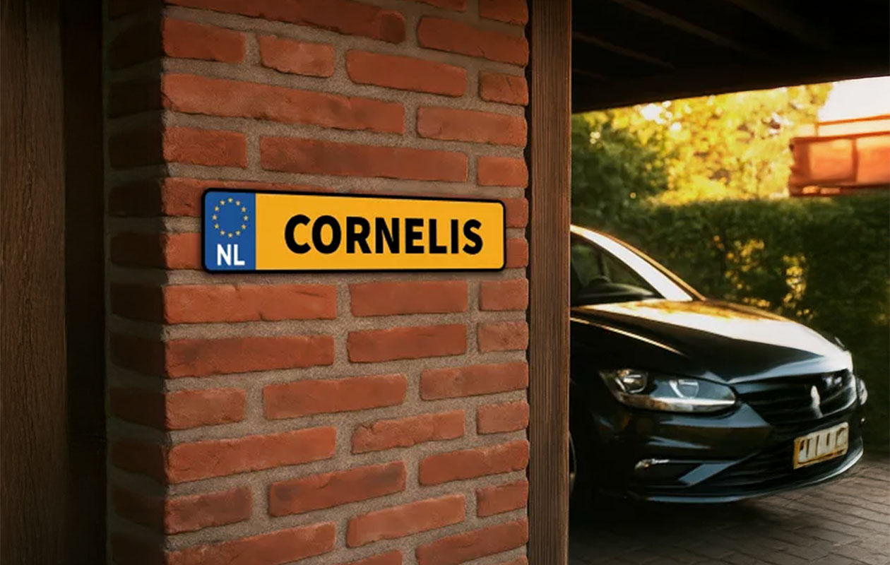 Ontvang €30 korting op een gepersonaliseerde kentekenplaat (60 x 13 cm)