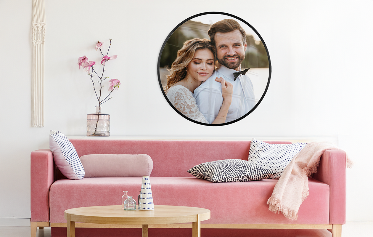 Kortingsvoucher van €40 voor een ronde fotolijst met eigen foto