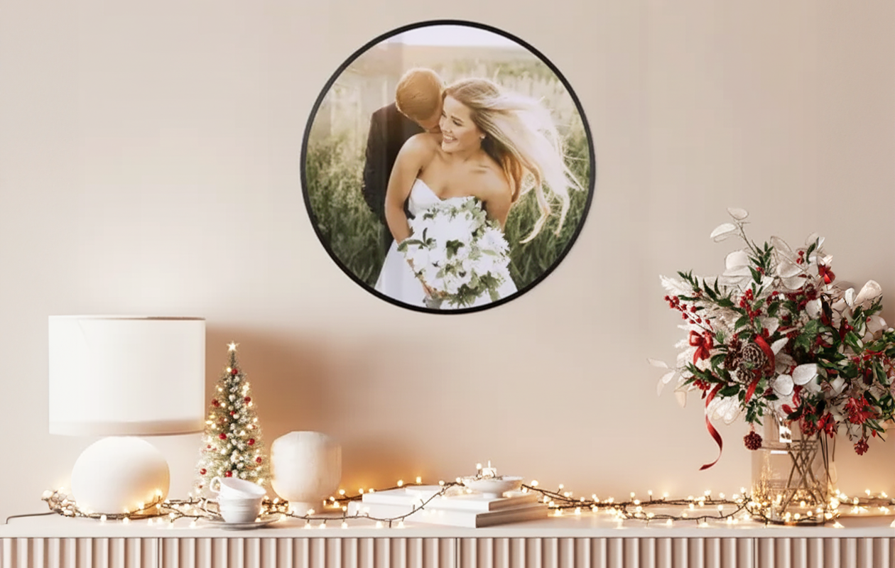 Kortingsvoucher van €40 voor een ronde fotolijst met eigen foto