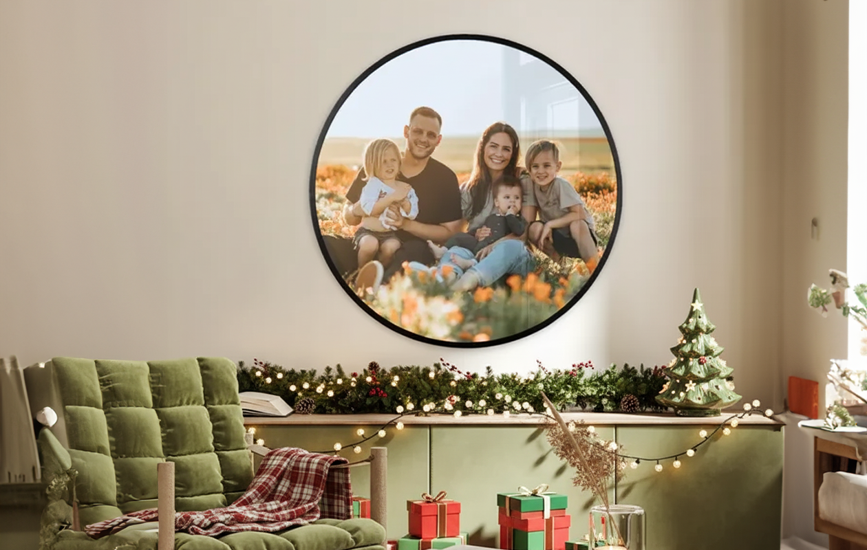 Kortingsvoucher van €40 voor een ronde fotolijst met eigen foto