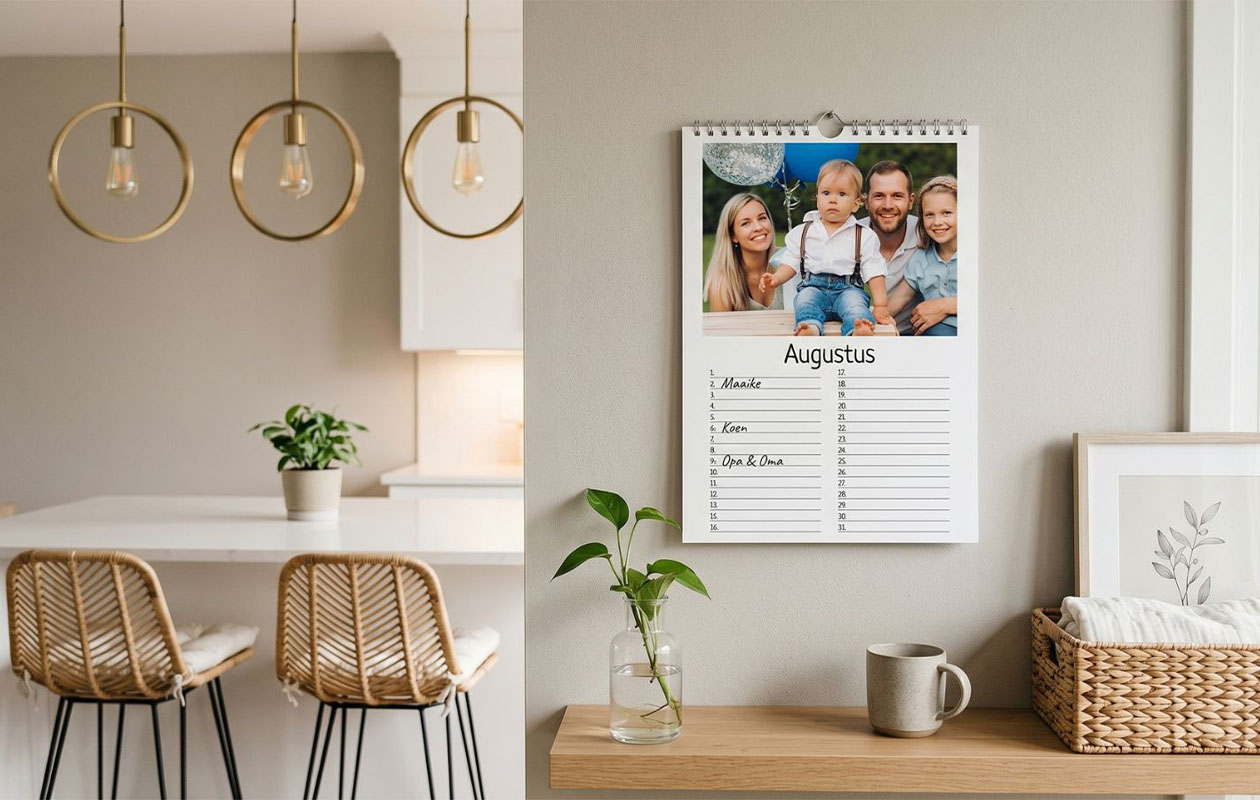 Gepersonaliseerde verjaardagskalender met eigen foto's (A4 formaat)