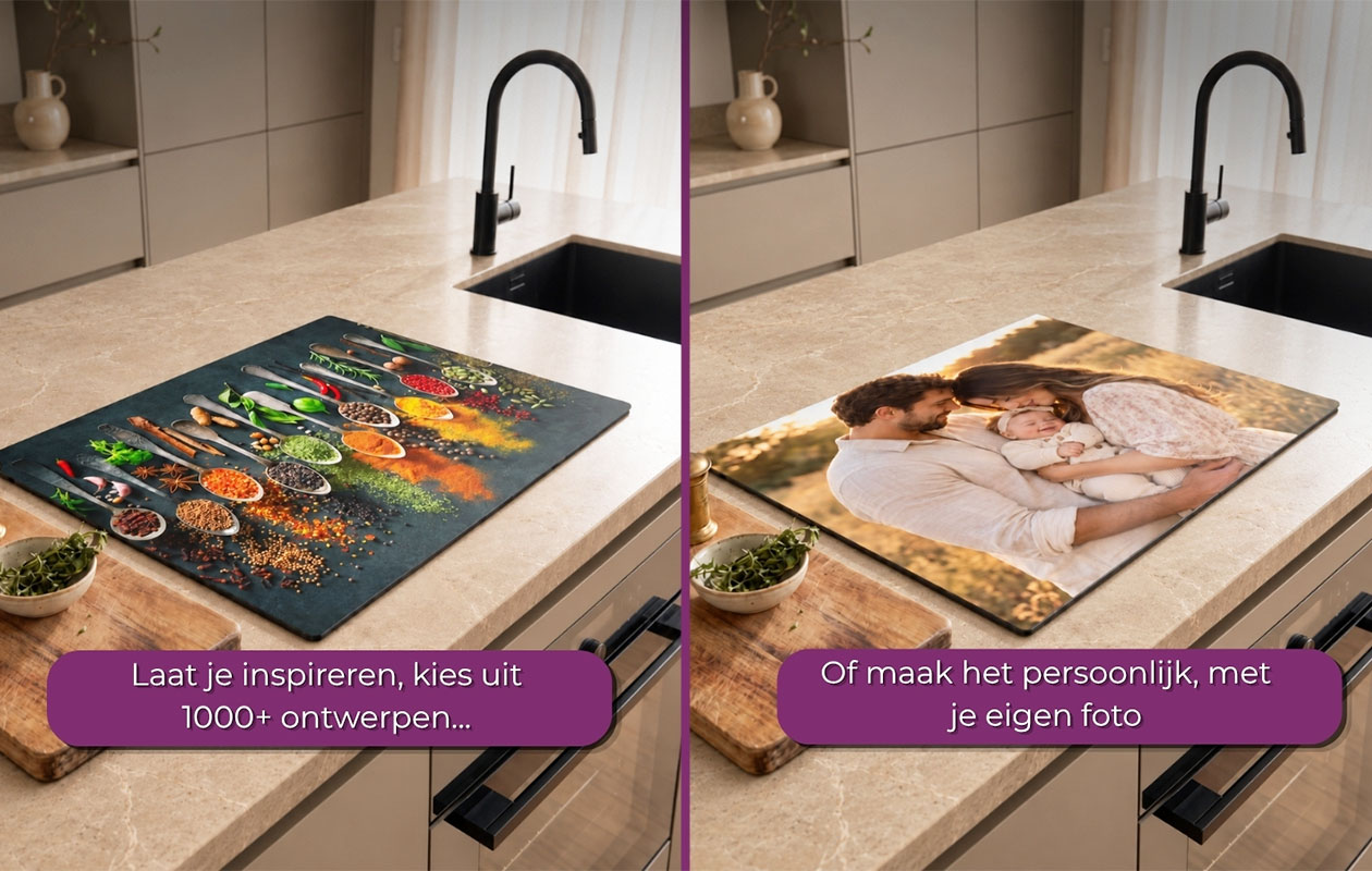 Profitez de 55 € de réduction sur un protège-plaque à induction avec votre propre photo ou une image de la collection