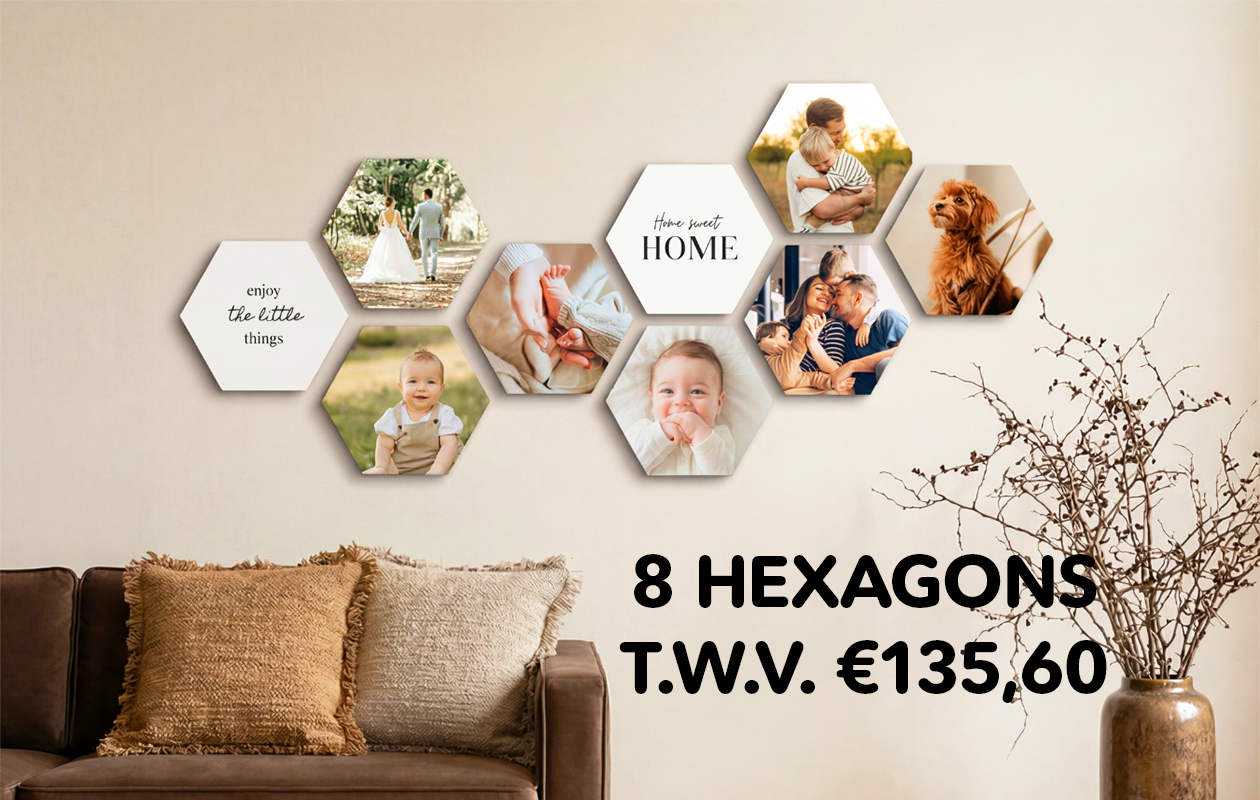 Gagnez votre collage photo Hexagon pour un prix moyen de 45 à 55 € !