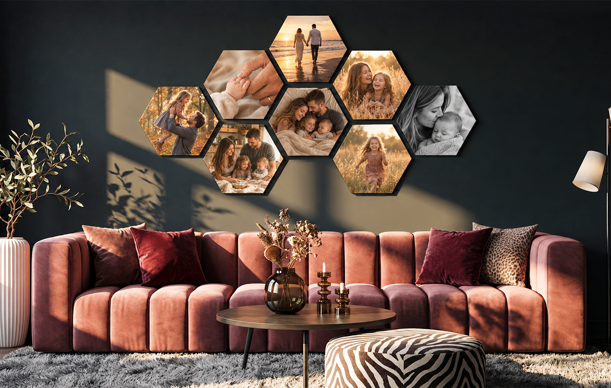 Recevez 110 € de réduction sur une photo sur hexagone – 8 pièces (22 x 19 cm)
