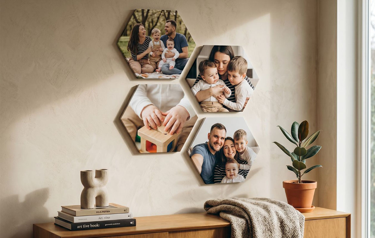 Ontvang €110 korting op een foto op hexagon – 8 stuks (22 x 19 cm)