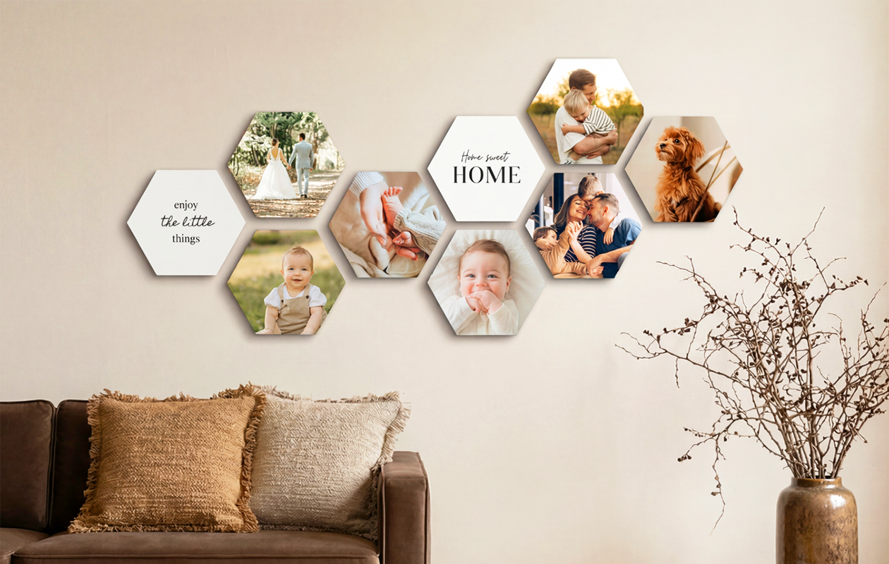 Ontvang €110 korting op een foto op hexagon – 8 stuks (22 x 19 cm)