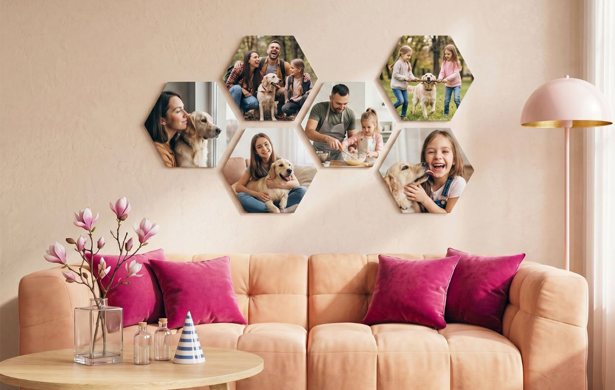 Ontvang €110 korting op een foto op hexagon – 8 stuks (22 x 19 cm)