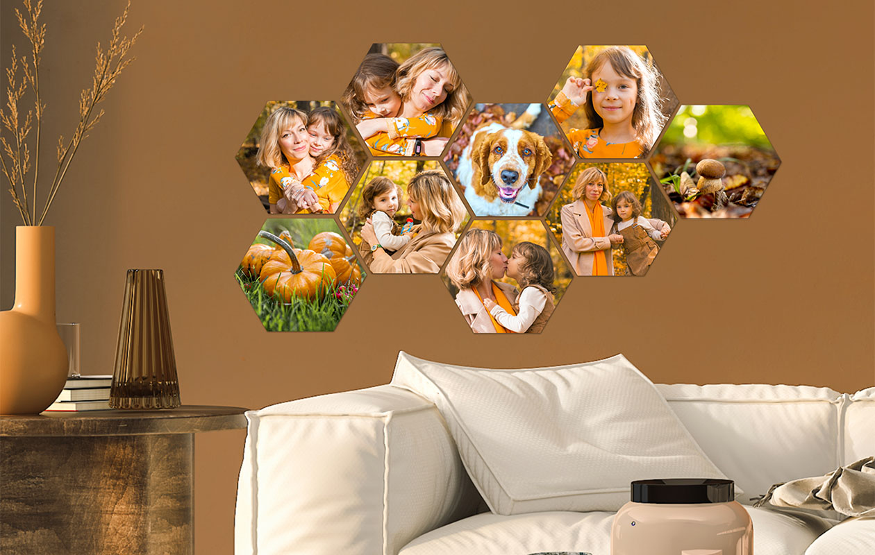 Ontvang €110 korting op een foto op hexagon – 8 stuks (22 x 19 cm)