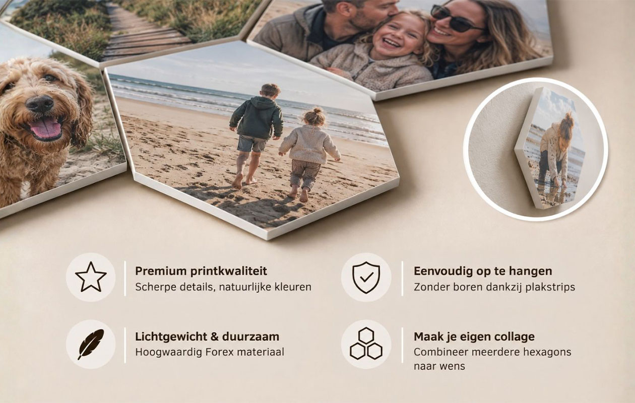 Recevez 110 € de réduction sur une photo sur hexagone – 8 pièces (22 x 19 cm)