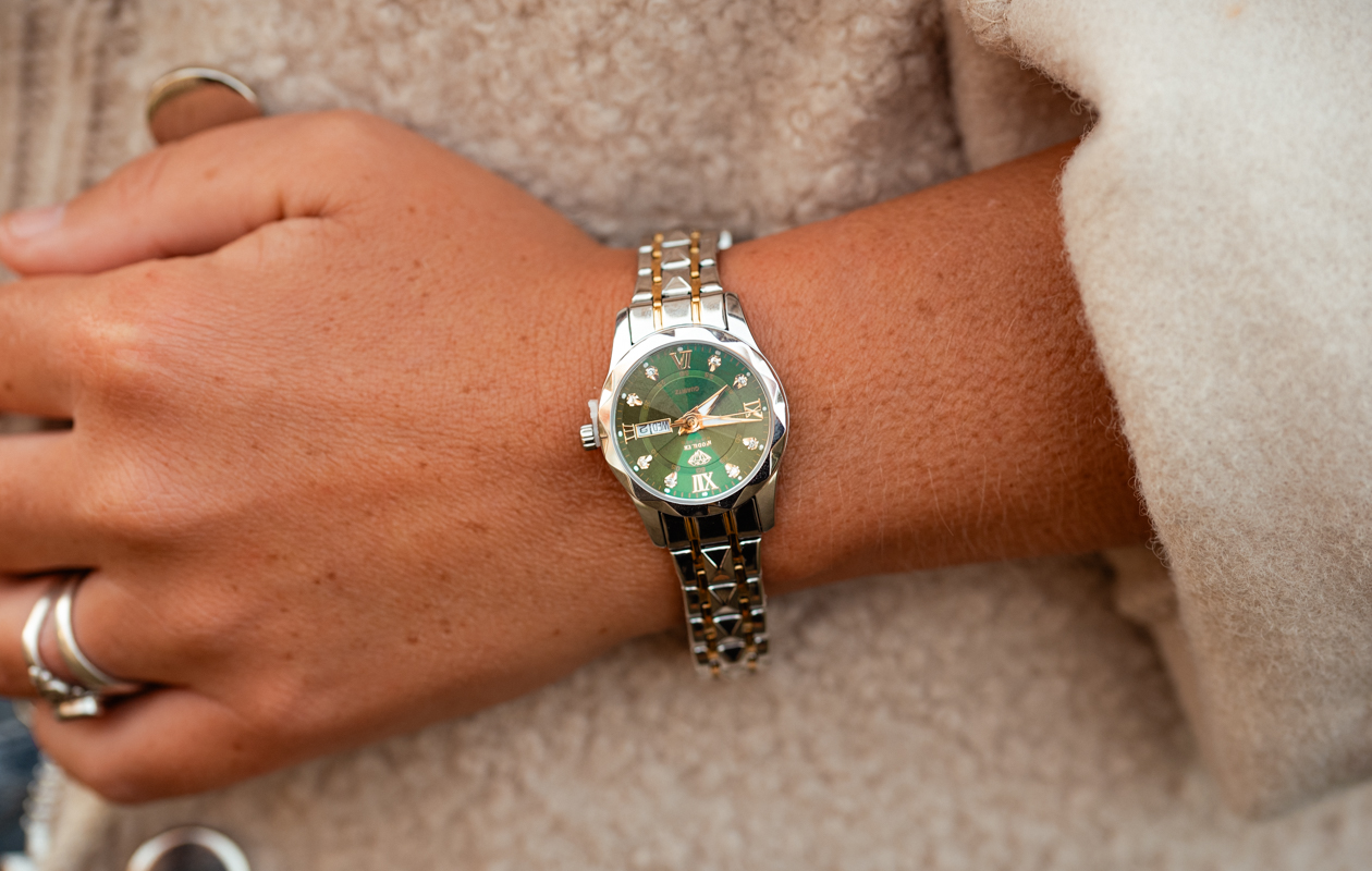 Dameshorloge Hodler Romont - Silver + Green