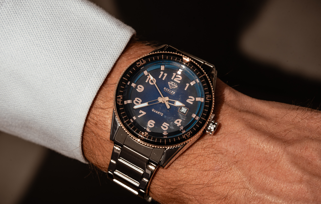 Montre pour homme Hodler Bex - Bleu + Or rose