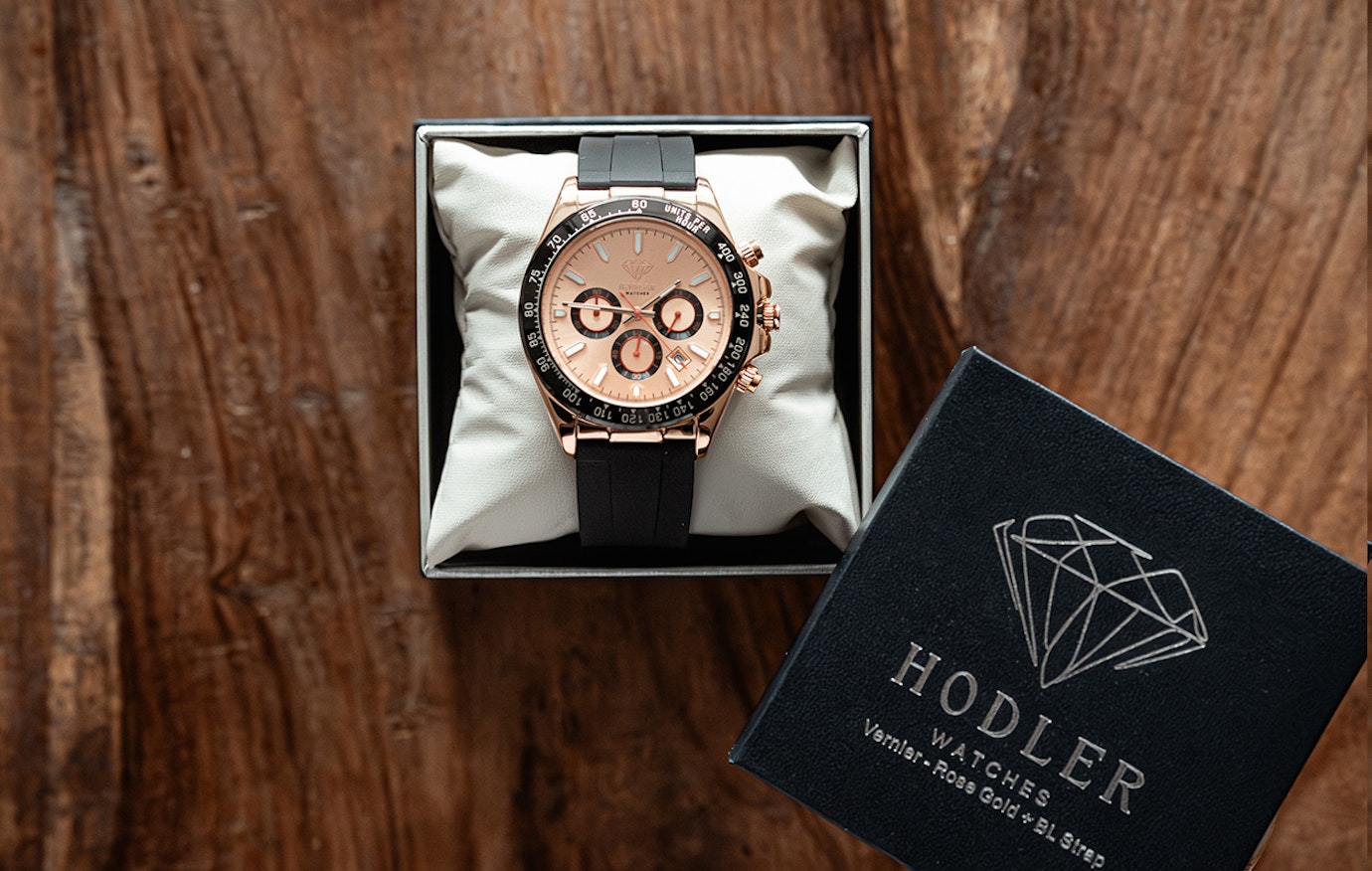 Hodler Vernier Montre pour Homme - Noir + Or rose