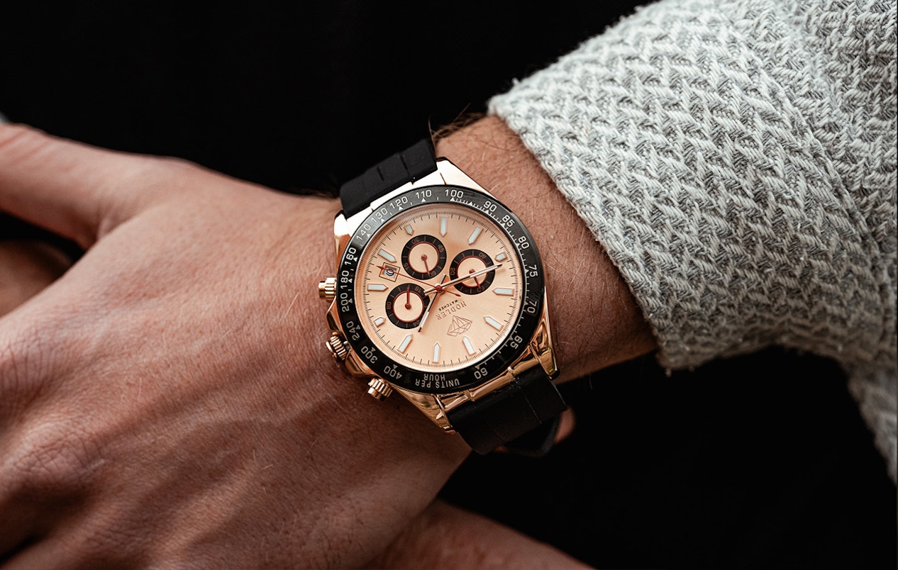 Hodler Vernier Montre pour Homme - Noir + Or rose