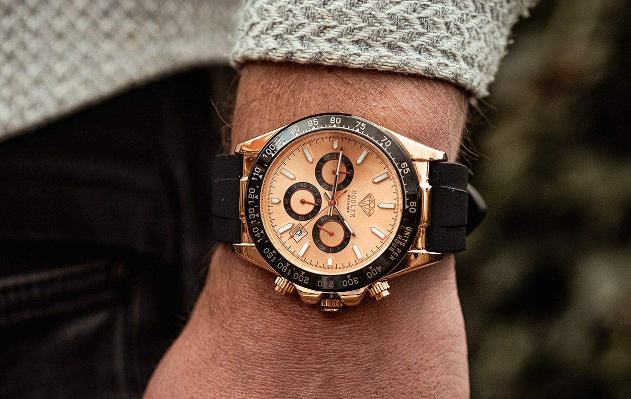 Hodler Vernier Montre pour Homme - Noir + Or rose