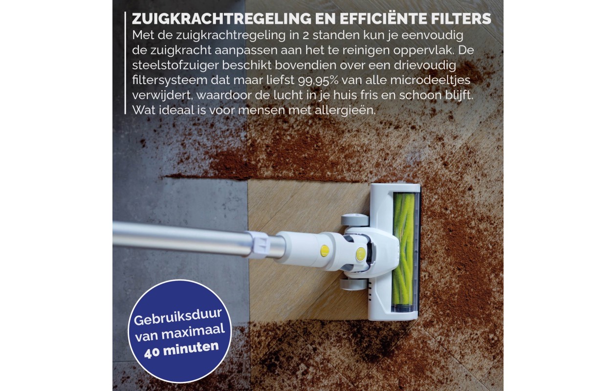 BREND BR-2214 Snoerloze Steelstofzuiger met LED Verlichting