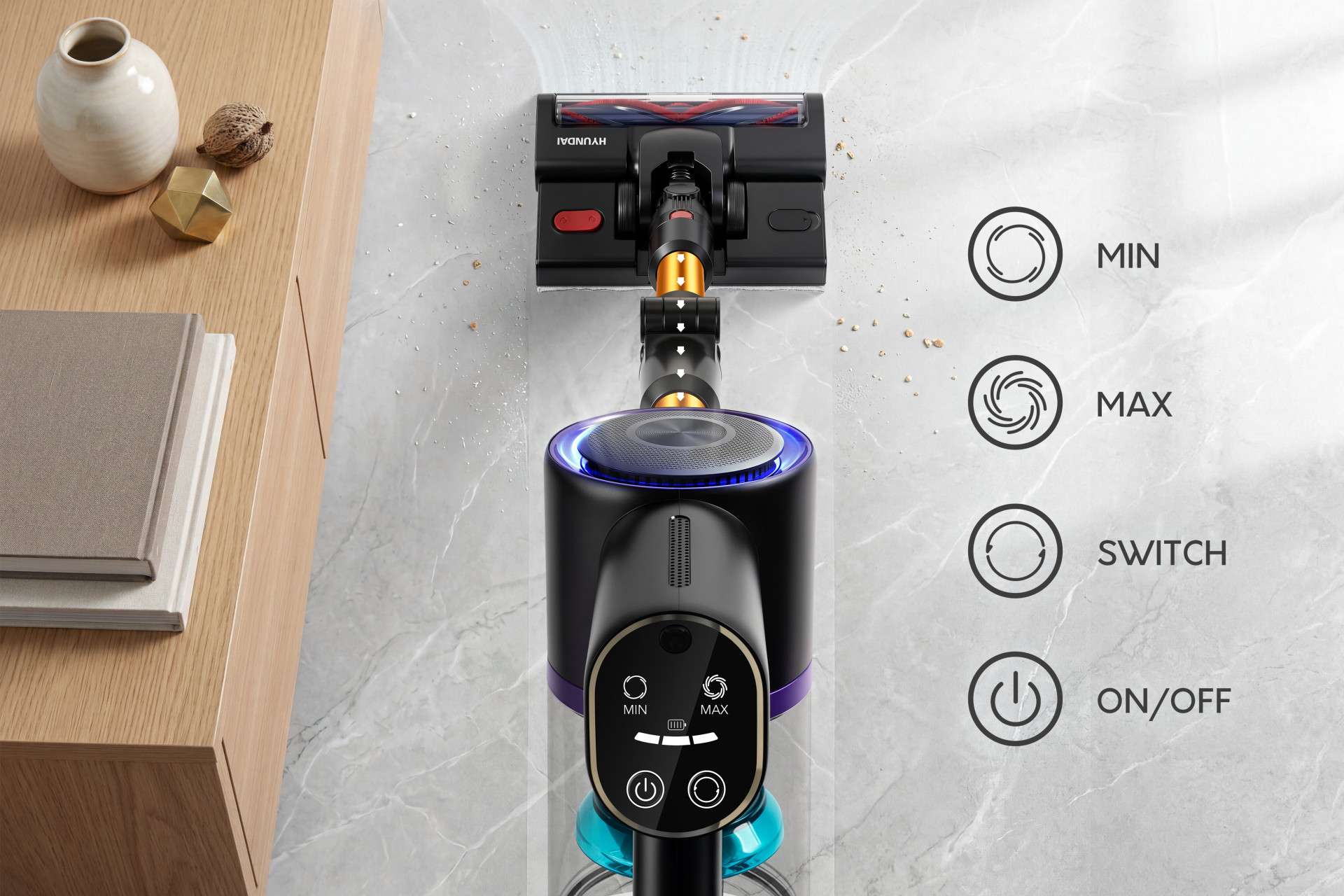 Hyundai Electronics - Aspirateur balai sans fil - 140 W Flexi Pro Sunrise