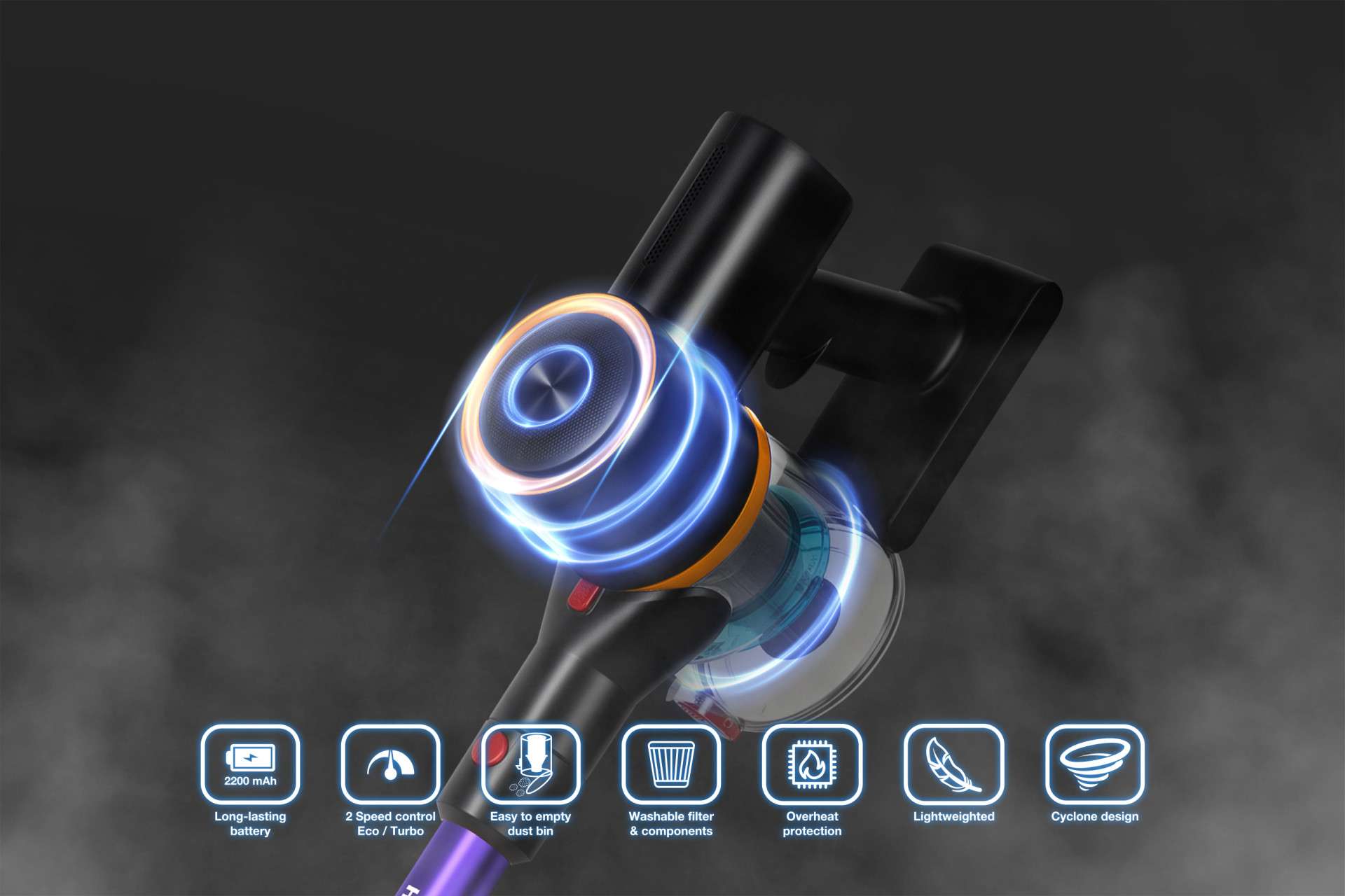 Hyundai Electronics - Aspirateur balai sans fil à tube articulé