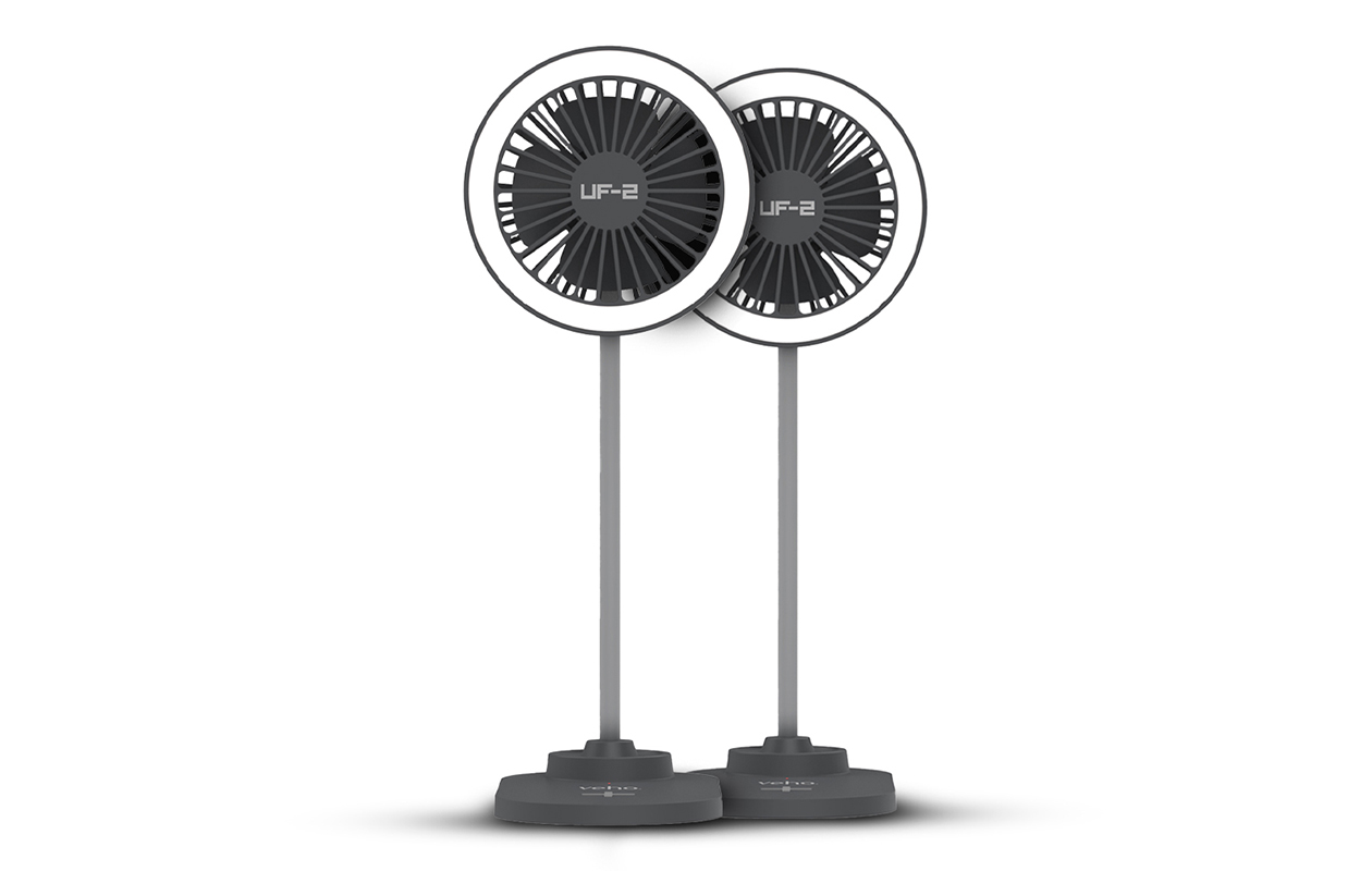 Set van 2 bureauventilators met ingebouwde lamp en draadloze oplader